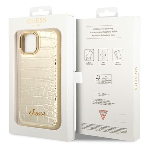 GUESS iPhone 14 Plus Skal Croco Collection - Guld Guld