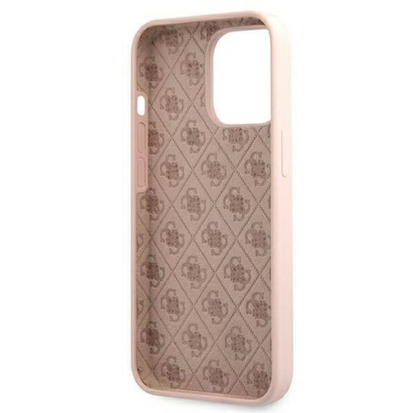 Guess iPhone 13 Pro Skal Magsafe Silicone Script Guld Logo - Rosa