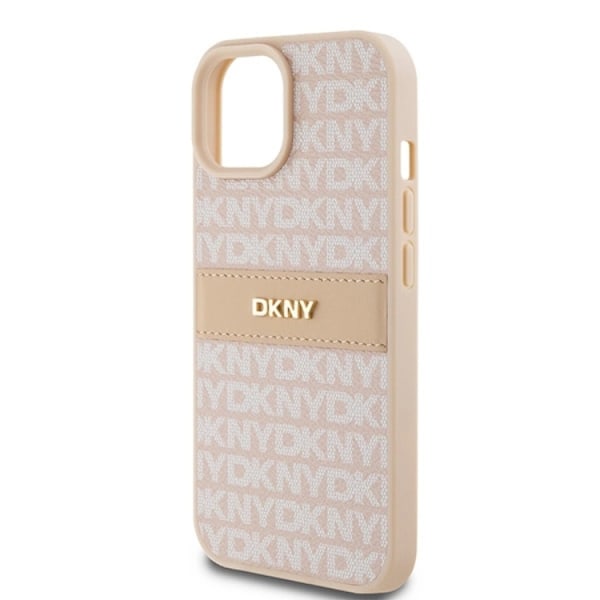 DKNY iPhone 15/14 Plus Mobilskal Läder Mono Stripe & Metal Logo