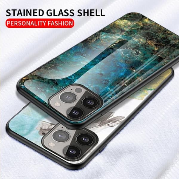 Anti-Scratch Härdat Glas Skärmskydd iPhone 13 Pro - Emerald Marble