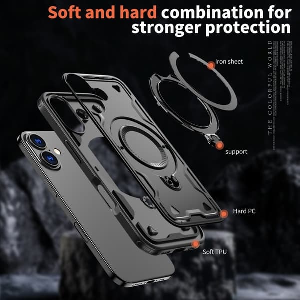 Mobilskal till iPhone 17 Plast Militärskydd Kickstand - Svart