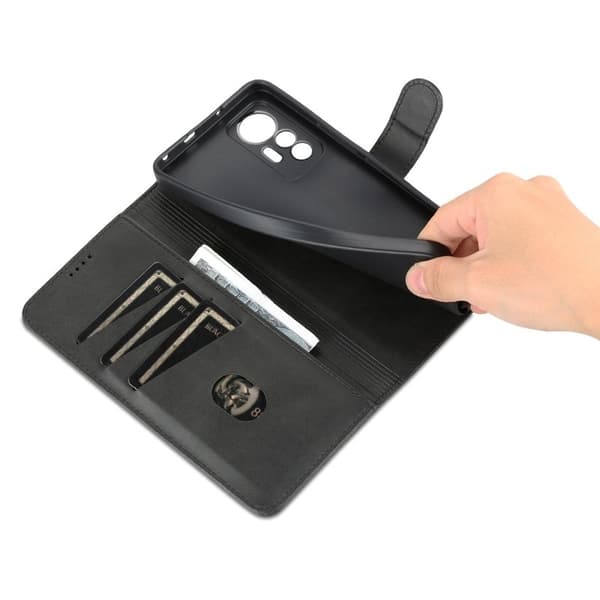AZNS Xiaomi 12 Lite 5G Plånboksfodral Konstläder - Svart