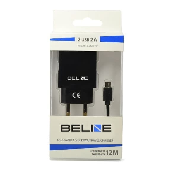 Beline Väggladdare 2x USB-A Med Micro-USB Kabel - Svart Svart