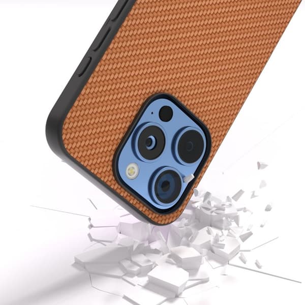 ABEEL Mobilskal till iPhone 16 Pro Kolfiber Textur PU+PC+TPU - Ljusbrun