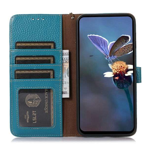 OnePlus 15 5G Plånboksfodral Äkta Läder RFID Blocking - Blå Blå