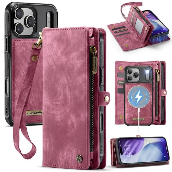 CASEME 008 iPhone 17 Pro Max Plånboksfodral Konstläder med Röd