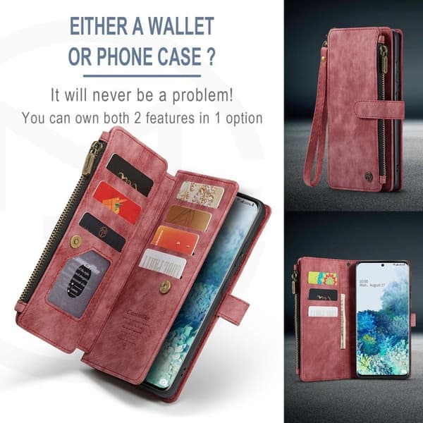 CASEME Konstläder Plånboksfodral för Samsung Galaxy S20 Plus - Röd