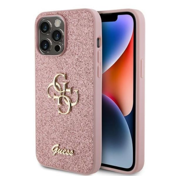 Guess iPhone 15 Pro Mobilskal Glitter Script Big 4G - Rosa