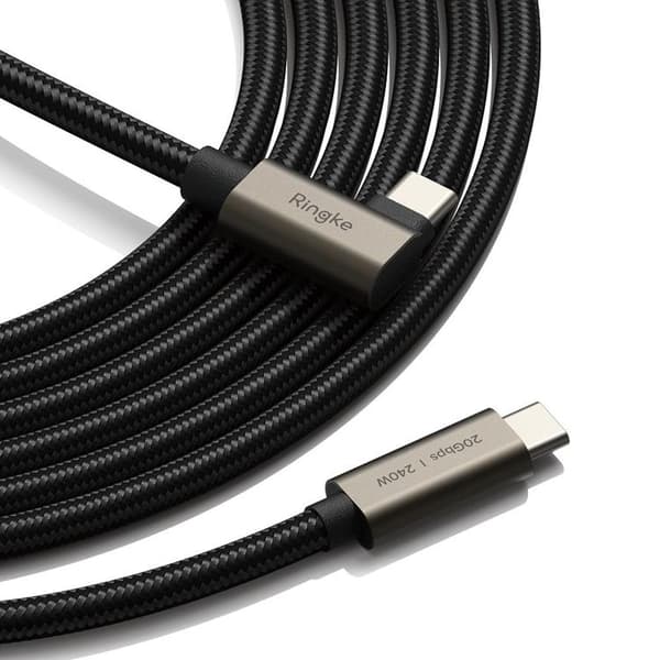 Ring USB 3.2 Gen 2x2 Type-C 90 graders kabel PD 240W 200cm Svart