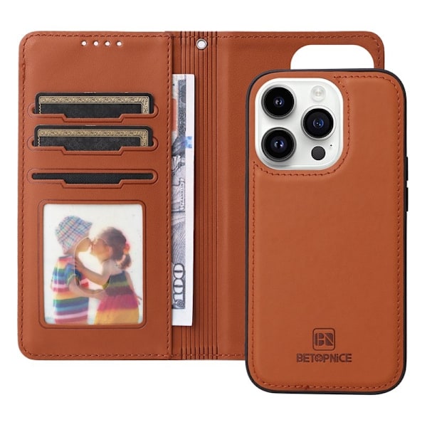 BETOPNICE iPhone 14 Pro Max Plånboksfodral Konstläder - Brun