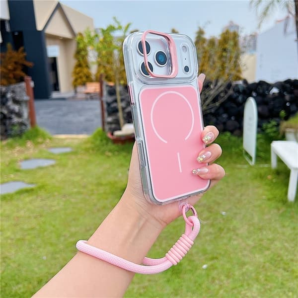 Mobilskal till iPhone 17 Pro MagSafe med Handrem Lens Kickstand - Rosa Rosa