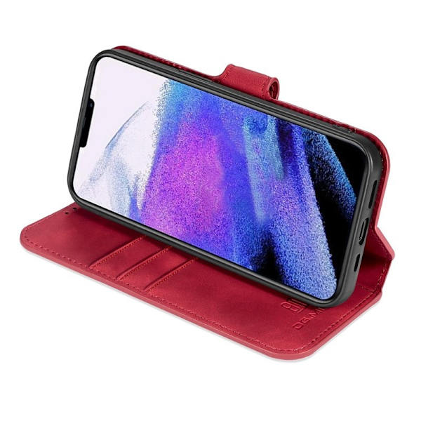 DG.MING iPhone 14 Pro Max Konstläder Plånboksfodral Retro Röd med Ställning