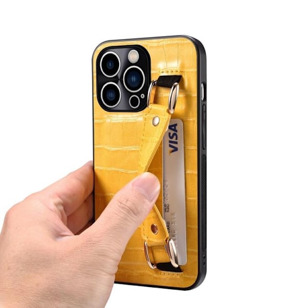 iPhone 14 Pro Skal Korthållare Crocodile - Gul