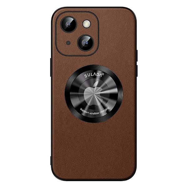 SULADA Mobilskal till iPhone 15 Plus Microfiber Läder + TPU Stöttålig Brun
