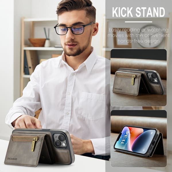 DG.MING M5 Series Mobilskal till iPhone 14 Plus Magnetiskt Konstläder Brun