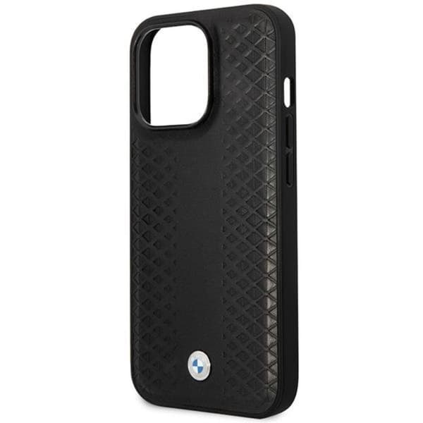 BMW iPhone 14 Pro Max Mobilskal Magsafe Læder Diamond Pattern Black