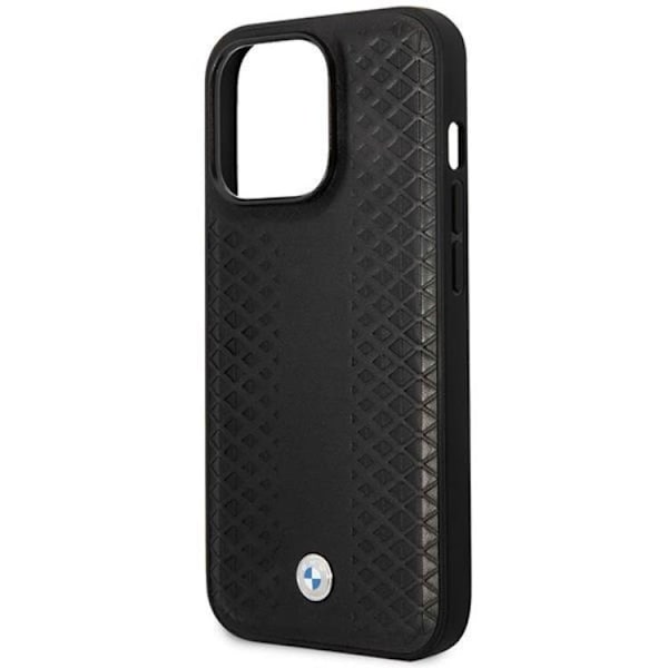 BMW iPhone 14 Pro Max Mobilskal Magsafe Läder Diamond Pattern Svart