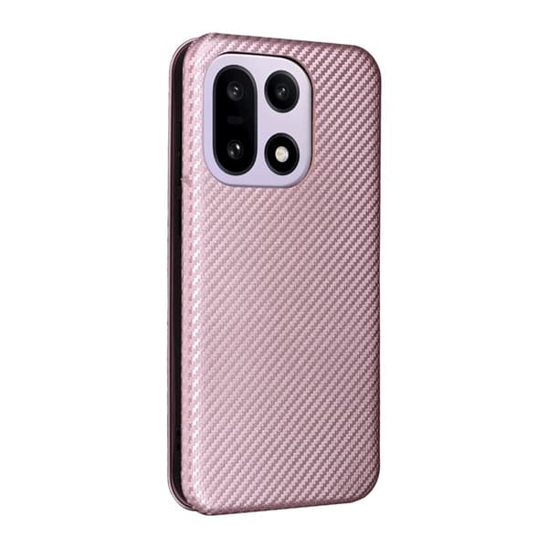 OnePlus 15 Plånboksfodral Carbon Fiber Drop-Proof Konstläder Roséguld
