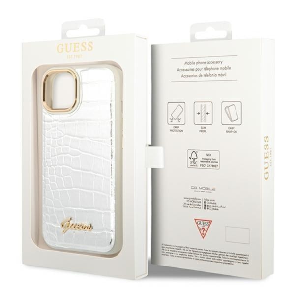 GUESS iPhone 14 Plus Skal Croco Collection - Silver Silver