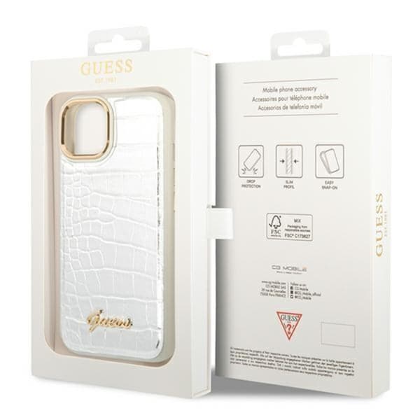 GUESS iPhone 14 Plus Skal Croco Collection - Sølv Silver