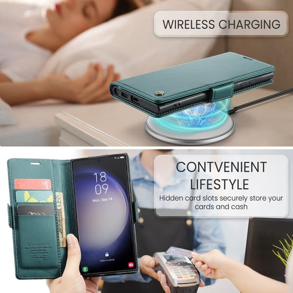 CASEME Samsung Galaxy S24 Ultra Plånboksfodral Konstläder RFID-Skydd Grön