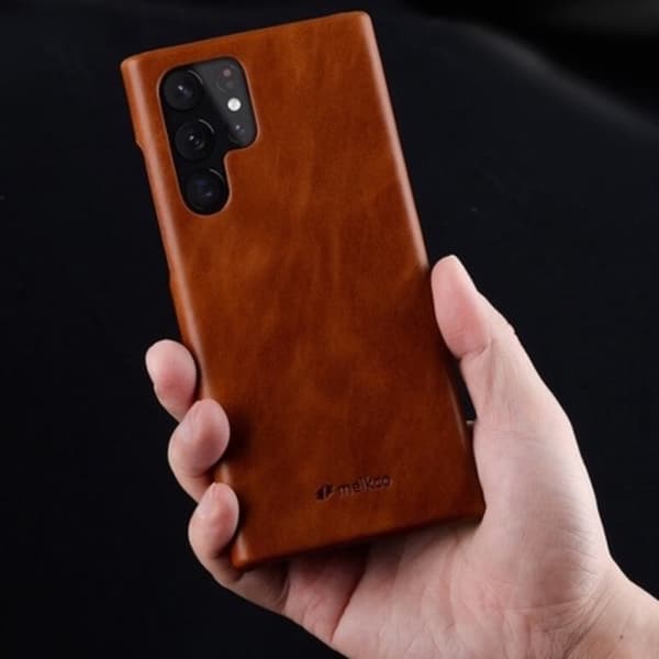 MELKCO Mobilskal till Samsung Galaxy S23 Ultra Äkta läder + PC - Brun