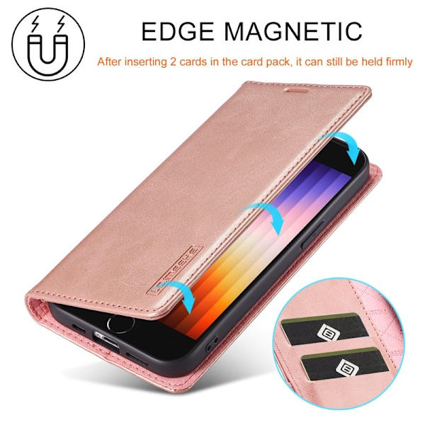 LC.IMEEKE iPhone 16e Plånboksfodral Konstläder - Roséguld