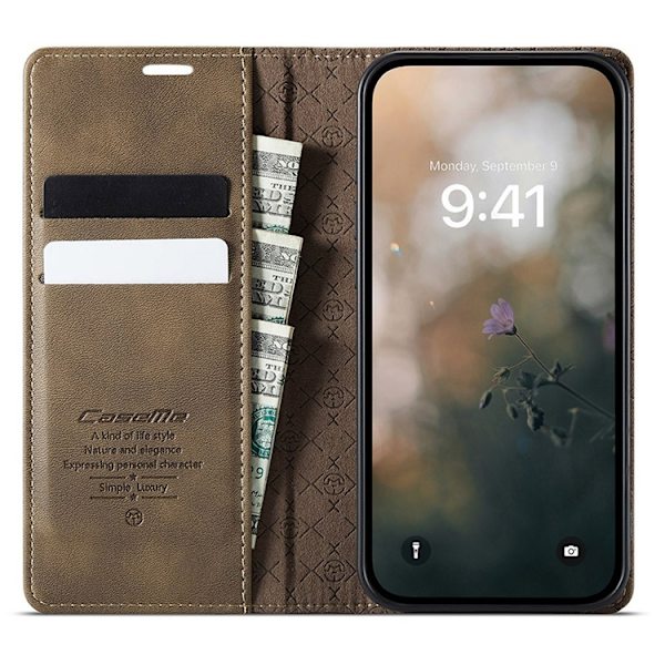 Caseme iPhone 16e Plånboksfodral RFID Blocking - Coffee Brun