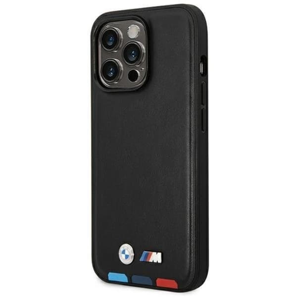 BMW iPhone 14 Pro Max Skal Magsafe Läder Stamp Tricolor - Musta Black