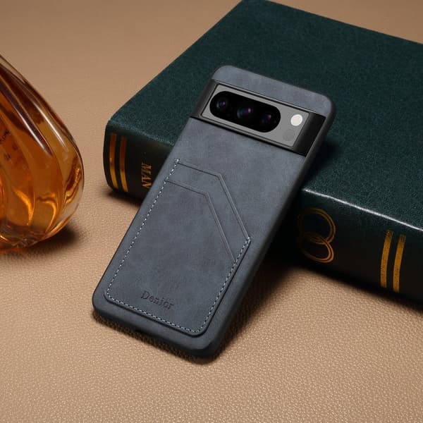 DENIOR Google Pixel 8 Pro Fodral Retro Dubbelkortplats Grå