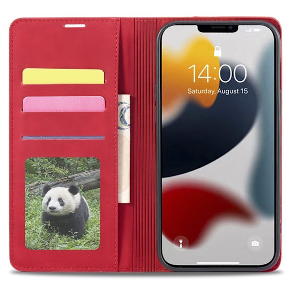 FORWENW iPhone 15 Plus Plånboksfodral i Konstläder - Röd