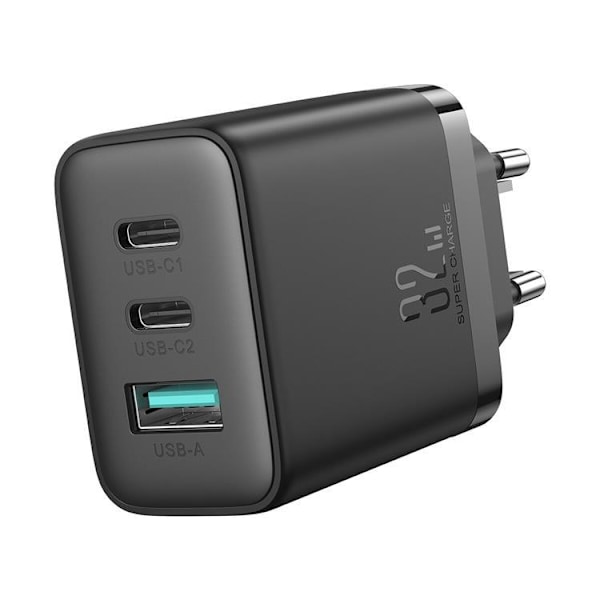 Joyroom Snabbladdare 2x USB-C USB-A 32W - Svart