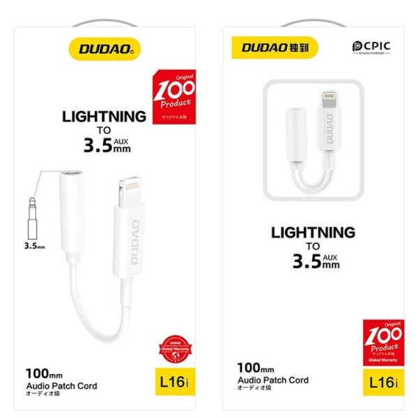 Dudao Sound Adapter Lightning To 3,5mm Mini Jack - valkoinen
