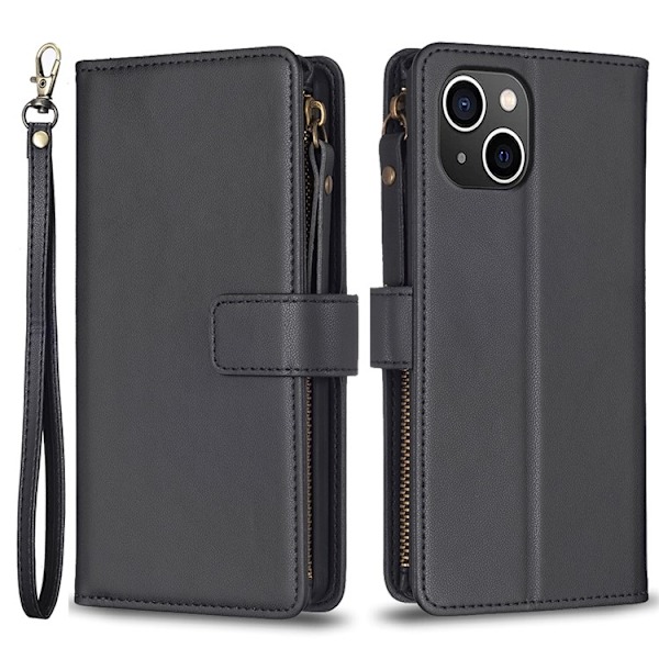 iPhone 15 Plus Pungeetui Zipper Flip - Sort Black
