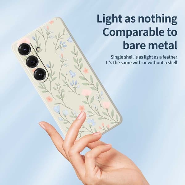 Mobilskal till Galaxy S25 Rosa Blue Flowers Straight Edge - Beige Beige