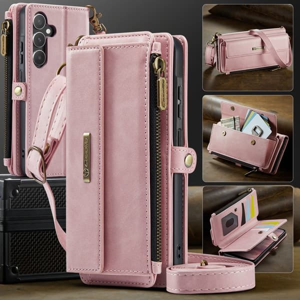 CASEME Konstläder Plånboksfodral för Samsung Galaxy A55 5G - Rosa