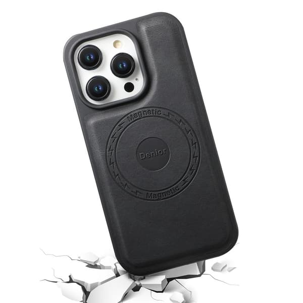 DENIOR Mobilskal till iPhone 15 Pro Max PU Läder Belagt PC+TPU - Svart