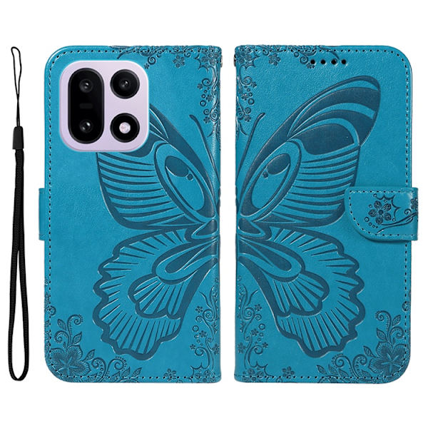 OnePlus 15 5G Plånboksfodral Butterfly Pattern Konstläder - Blå Blå