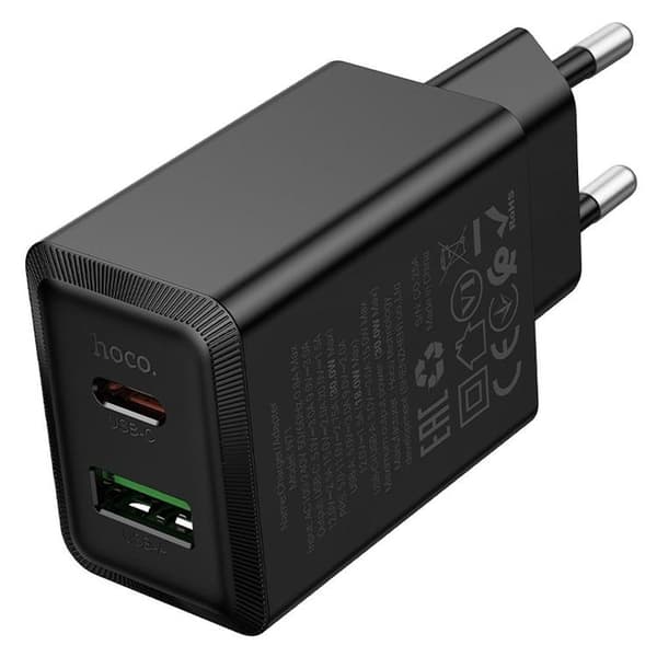 Hoco Snabbladdare PD 30W USB-A USB-C QC3.0 AFC 3A N71 - Svart Svart