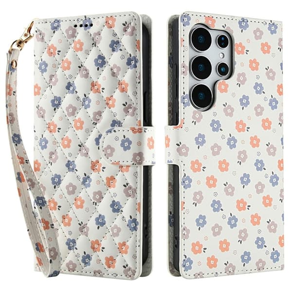 Galaxy S25 Ultra Plånboksfodral Rhombic Floral A4 Vit