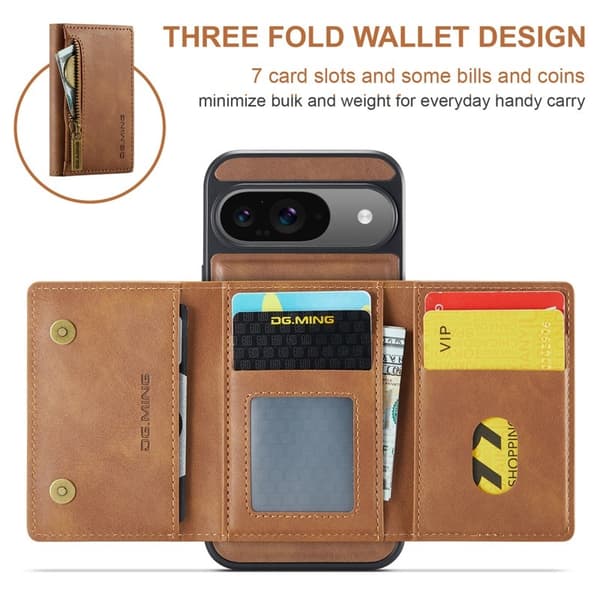 DG.MING M5 Series Mobilskal till Google Pixel 9 Pro Magnetiskt Konstläder Brun