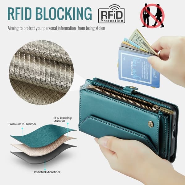 CASEME Plånboksfodral Konstläder för Samsung Galaxy S25 FE - Grön
