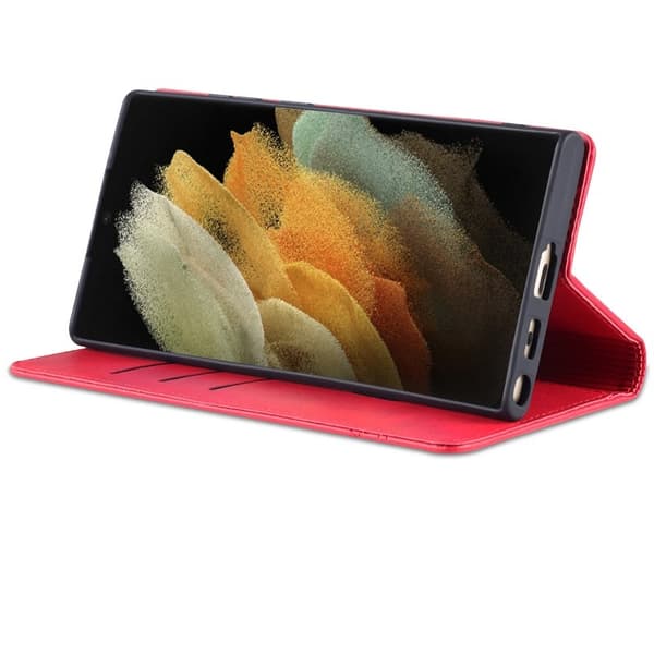 AZNS Samsung Galaxy S22 Ultra Plånboksfodral Konstläder - Röd