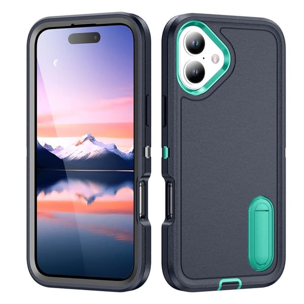 Mobilskal till iPhone 17 Kickstand Silikon - Mörkblå/ljusgrön Blå