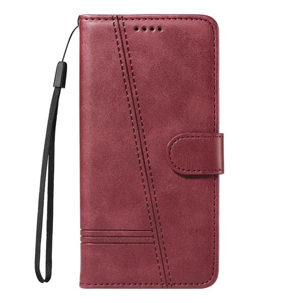 Sony Xperia 10 VII Konstläder Plånboksfodral T Shape Lines - Vinröd Vinröd