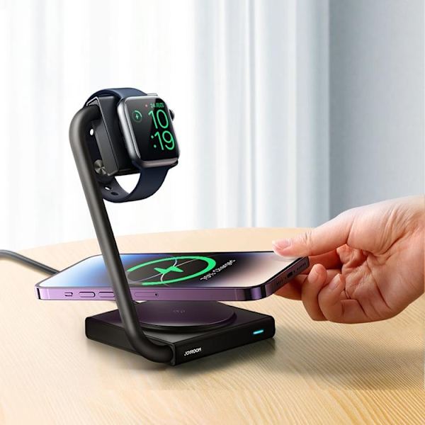 Joyroom 2-in-1 Trådlös Laddare Magsafe iPhone, Apple Watch 15W Qi Svart