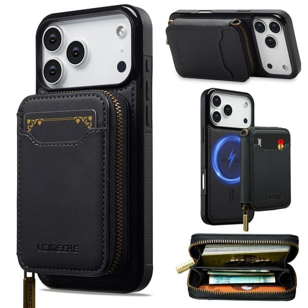 LC.IMEEKE L6 iPhone 17 Pro Plånboksfodral Konstläder - Svart