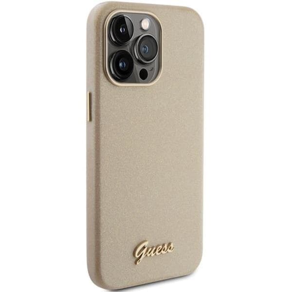 Guess iPhone 15 Pro Max -kännykkäkuori Glitter Glossy Script - Kulta Guld
