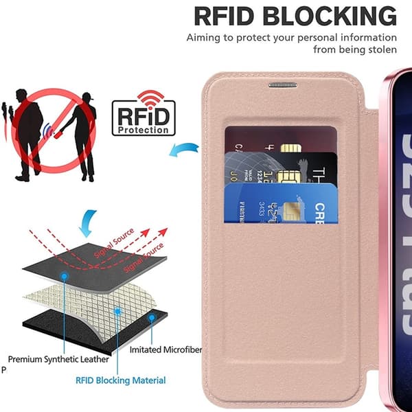 Galaxy S25 Plus Plånboksfodral MagSafe Rhombus Läder - Rosa Rosa