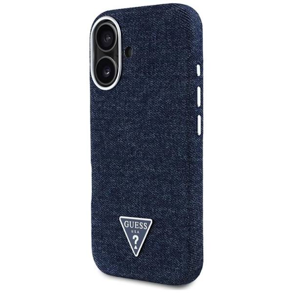 Guess Telefontaske til iPhone 16 MagSafe Denim Triangle Logo - Blå